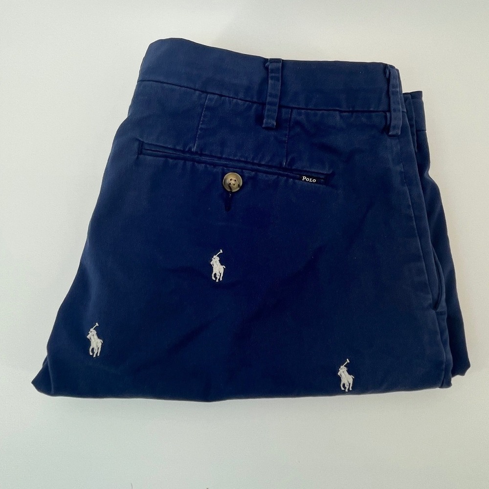Polo Ralph Lauren Chino Shorts Mens 36 Navy Blue All Over Pony Embroidery